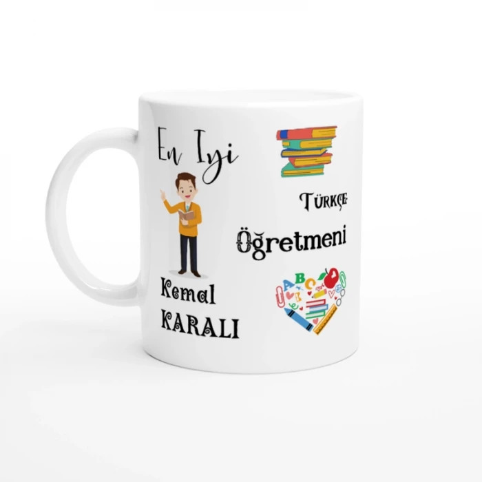 TÜRKÇE ÖĞRETMENİ HEDİYESİ – KİŞİYE ÖZEL PORSELEN KUPA BARDAK, ÇİFT TARAF BASKILI, 300 ML, KUTULU
