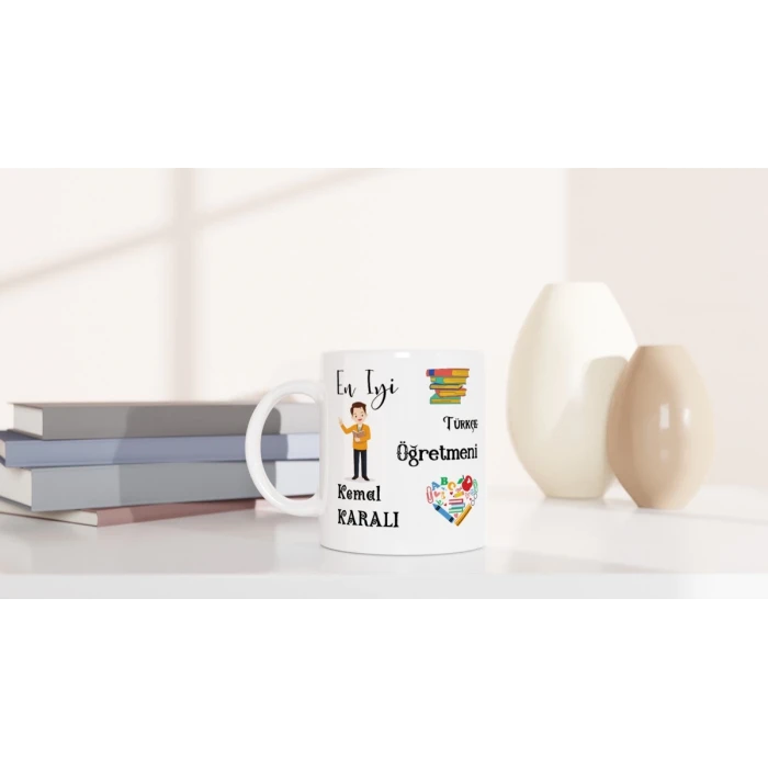 TÜRKÇE ÖĞRETMENİ HEDİYESİ – KİŞİYE ÖZEL PORSELEN KUPA BARDAK, ÇİFT TARAF BASKILI, 300 ML, KUTULU