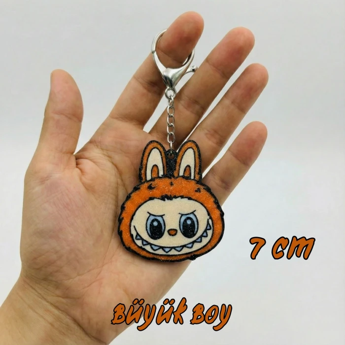 Turuncu Labubu Temalı Kaliteli 3D Baskı Anahtarlık - Özel Dokulu Çanta Aksesuarı