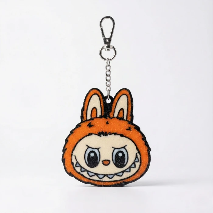 Turuncu Labubu Temalı Kaliteli 3D Baskı Anahtarlık - Özel Dokulu Çanta Aksesuarı