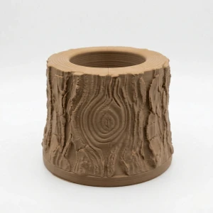 3D Baskı Ahşap Dokulu Kütük Saksı ve Kalemlik - Özel Hediye Kutulu