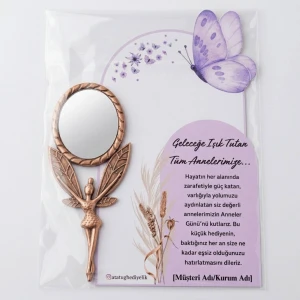 3lü Paket: Kurumsal ve Okullara Özel Tasarım Kelebekli Kartlı Bakır Metal Melek Ayna