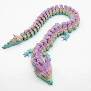 Pastel Gökkuşağı 40 cm Hareketli Eklemeli Ejderha Figürü - Özel Tasarım 3D Baskı Hediye