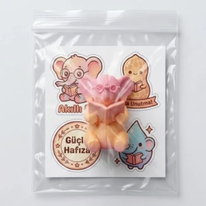 Akıllı Fil Kitap Okuyan 3D Figür ve Sticker Seti – Öğrenci Ödül Hediyesi | Karne ve Yıl Sonu Sınıf Hediyesi | 7cm