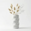 Modern Dalgalı Tasarım Beyaz Dokulu Vazo - Kumtaşı Görünümlü Dekoratif Obje (16cm)