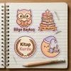 Ürün Başlığı Bilge Baykuş Kitap Okuyan 3D Figür ve Sticker Seti – Öğrenci Ödül Hediyesi | Karne ve Yıl Sonu Sınıf Hediyesi | 7cm