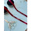 Kişiye Özel Bordo Saten Söz Kurdelesi – Sade & İncili & İsim Baskılı Kurdele