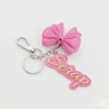 Kişiye Özel İsimli Pembe Fiyonklu Anahtarlık - Coquette Trend Çanta Süsü ve Araba Anahtarlığı