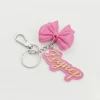 Kişiye Özel İsimli Pembe Fiyonklu Anahtarlık - Coquette Trend Çanta Süsü ve Araba Anahtarlığı