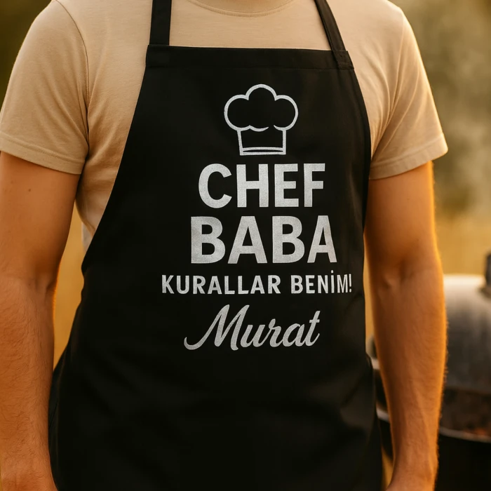 Chef Baba – Kurallar Benim! (İsme Özel Siyah Mutfak Önlüğü)