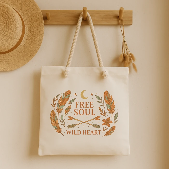 Free Soul – Wild Heart Halat Askılı Bez Çanta | Doğa Temalı Etno Tasarım