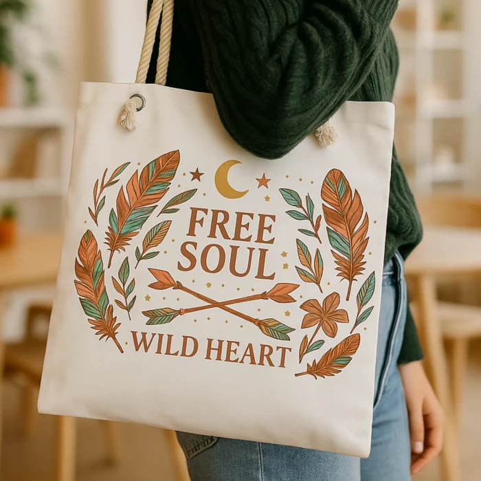 Free Soul – Wild Heart Halat Askılı Bez Çanta | Doğa Temalı Etno Tasarım