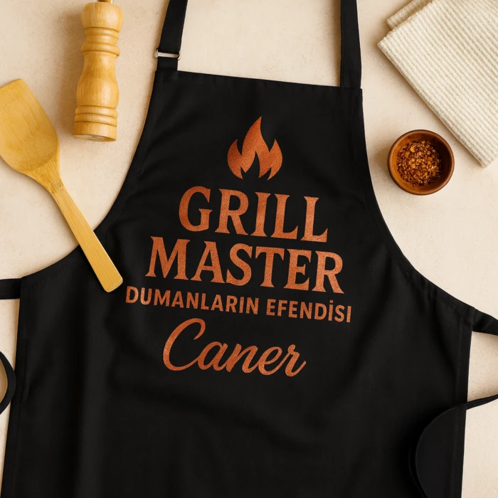 Grill Master – Dumanların Efendisi (İsme Özel Siyah Mutfak Önlüğü)