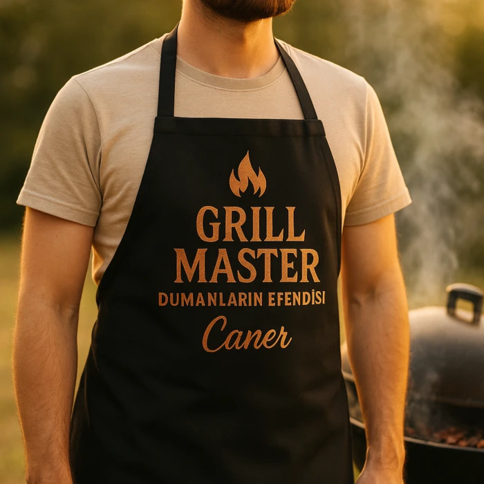 Grill Master – Dumanların Efendisi (İsme Özel Siyah Mutfak Önlüğü)