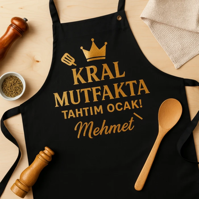 Kral Mutfakta – Tahtım Ocak! (İsme Özel Siyah Mutfak Önlüğü)
