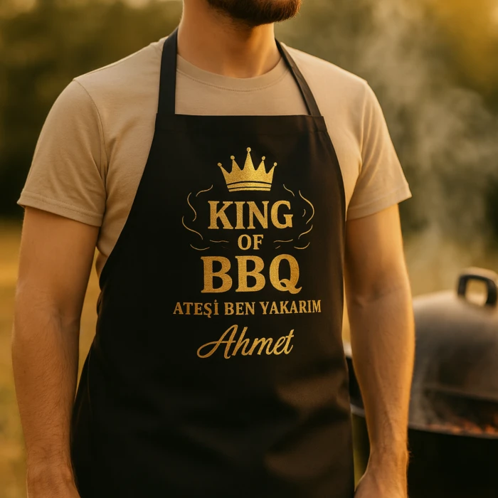 King of BBQ – Ateşi Ben Yakarım (İsme Özel Siyah Mutfak Önlüğü)