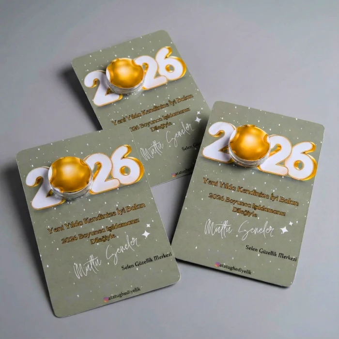 Kişiye Özel 2026 Yeni Yıl Kartı ve 5cc Zeytinyağlı El Losyonu Hediyelik (1 Adet)