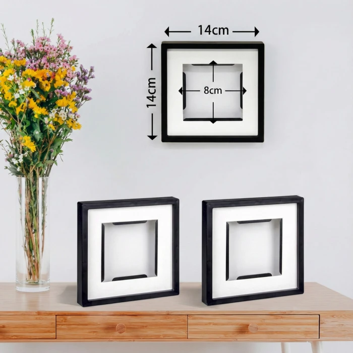 Kişiye Özel 3lü Siyah Sök-Tak Kare Çerçeve Seti (14x14 cm) - Duvarı Delmez & Hediye Kutulu