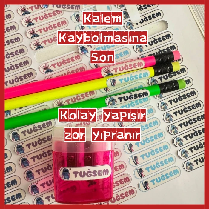 Kişiye Özel Çiçek Desenli Kalem Etiketi 168 Adet – İsim Baskılı Sticker