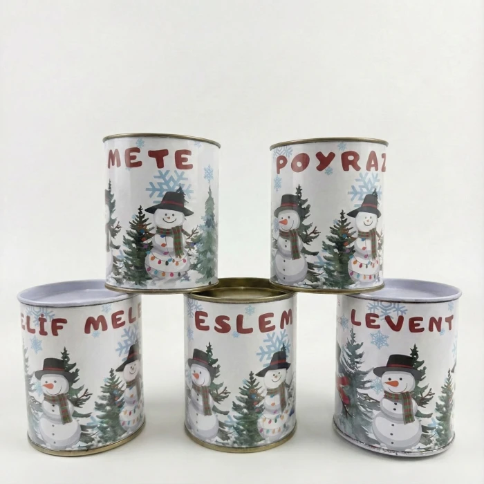 Kişiye Özel İsim Baskılı Yılbaşı Temalı Kardan Adam Metal Kumbara (Hediye Paketli 1 Adet)