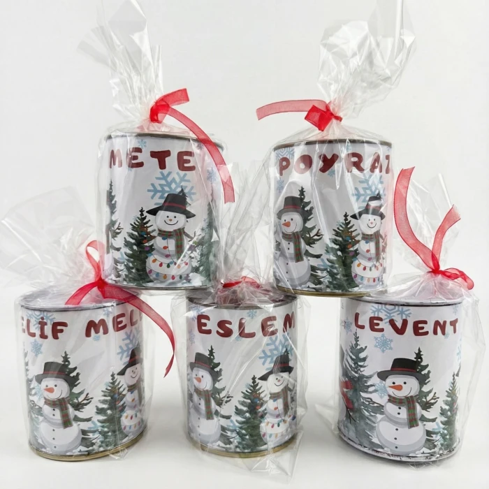 Kişiye Özel İsim Baskılı Yılbaşı Temalı Kardan Adam Metal Kumbara (Hediye Paketli 1 Adet)