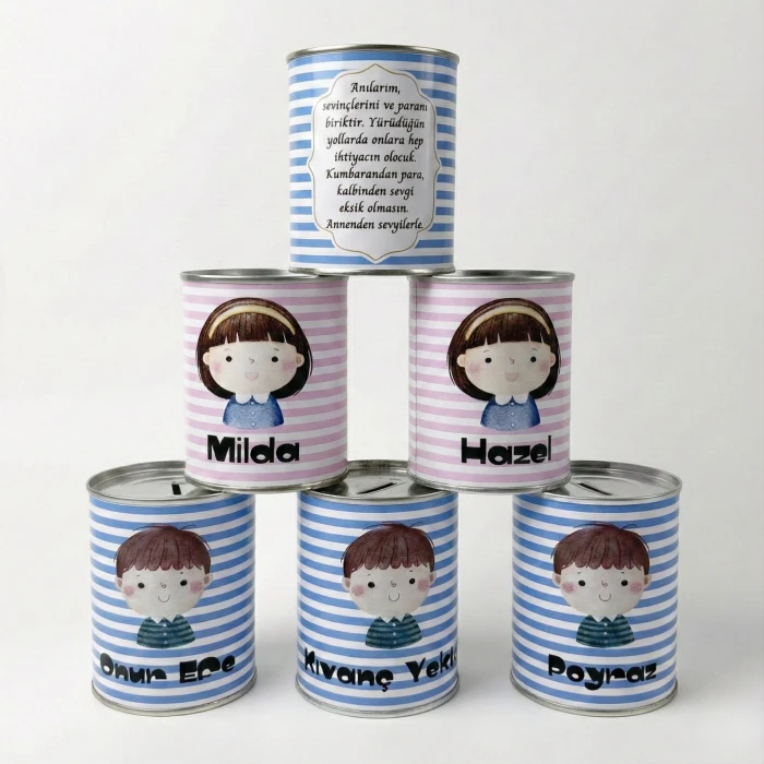 Kişiye Özel İsimli ve Mesajlı Çocuk Kumbarası - Hediye Paketli (Jelatin & Kurdele Süslemeli)