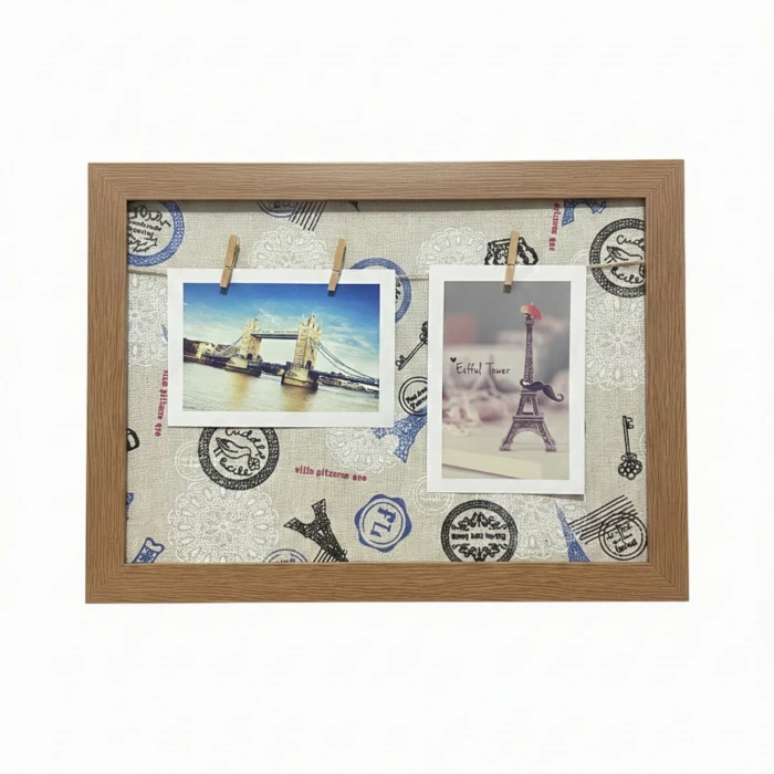 Vintage Desenli Ahşap İpli Fotoğraf Çerçevesi ve 2 Adet Mandal - Dekoratif Anı Panosu