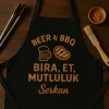 Beer & BBQ – Bira, Et, Mutluluk (İsme Özel Siyah Mutfak Önlüğü)
