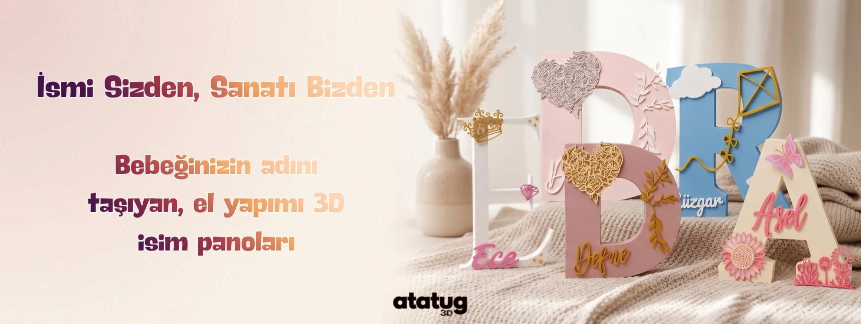 Bebeğinizin adını taşıyan el yapımı 3D isim panoları