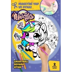 I Love Unicorn Çıkartmalı Boyama Kitabı - Maketini Yap ve Oyna!