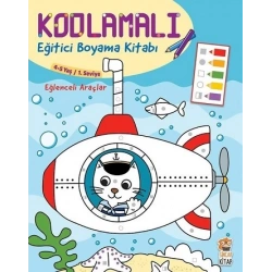 Kodlamalı Eğitici Boyama Kitabı - Eğlenceli Araçlar (4-5 Yaş 1. Seviye)
