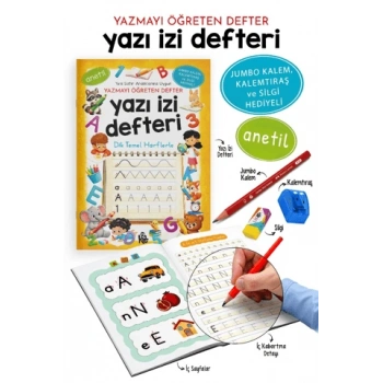 Yazı İzi Defteri - Yazmayı Öğreten Defter - Jumbo Kalem, Kalemtıraş ve Silgi Hediyeli