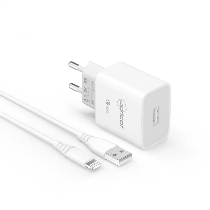 Şarj Aleti Takım İphone Lightning 5V 3.4A Apricot APC-U310L Beyaz
