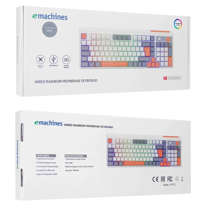 Klavye Oyuncu Rainbow Aydınlatmalı Type-C Acer eMachines EAK860 Beyaz
