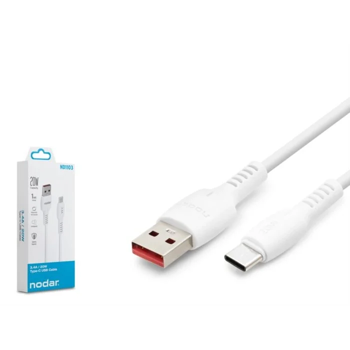 Data Ve Şarj Kablo Type-C 20W 3.4A 1 Metre Nodar ND1103