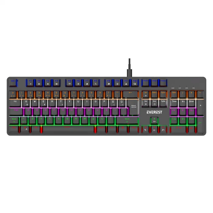Klavye Q Gaming Oyucu Mekanik Red Switch Rainbow Aydınlatmalı Full Anti-Ghosting Everest KB-MK1 Lumos Siyah