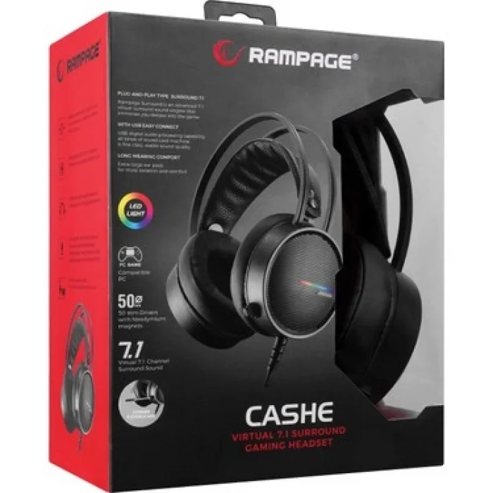 Kulaklık Mikrofonlu Oyuncu Usb 7.1 RGB Işık Rampage RM-K3 Cashe