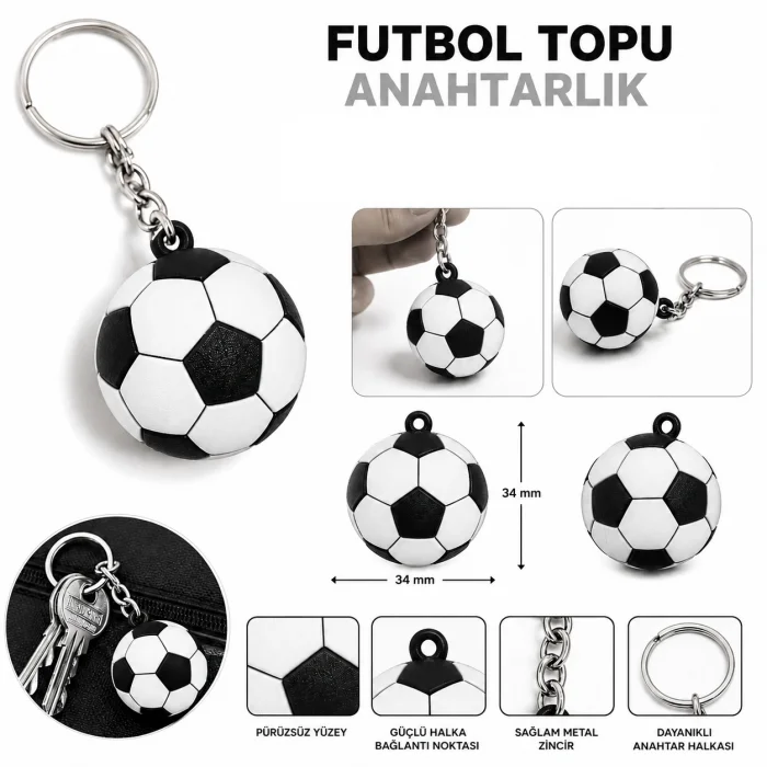 3D Anahtarlık Futbol Topu 3 Cm Siyah Beyaz Qtop Q-0910