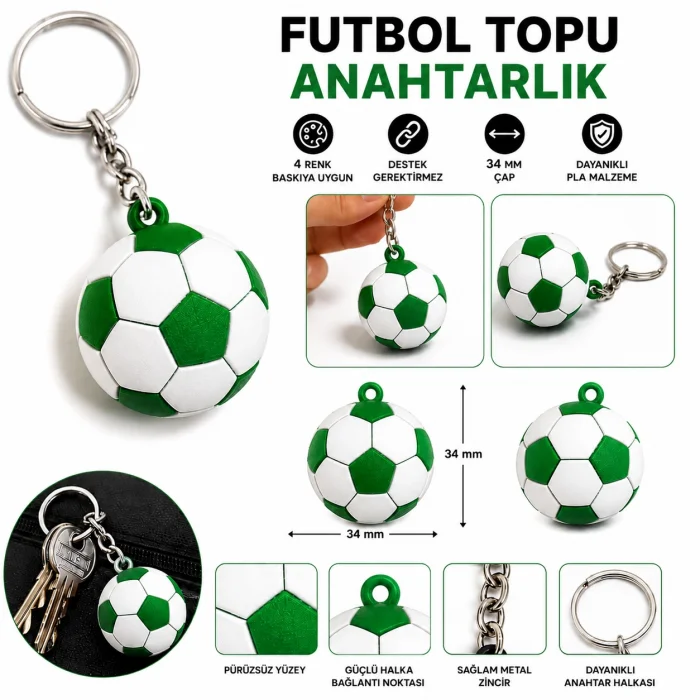 3D Anahtarlık Futbol Topu 3 Cm Yeşil Beyaz Qtop Q-0927