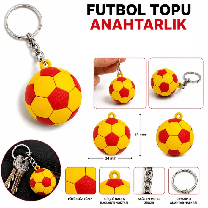 3D Anahtarlık Futbol Topu 3 Cm Sarı Kırmızı Qtop Q-0934