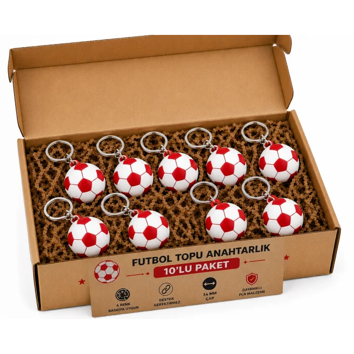Anahtarlık Futbol Topu 3 Cm Kırmızı Beyaz 10 Lu Paket Qtop Q-0996