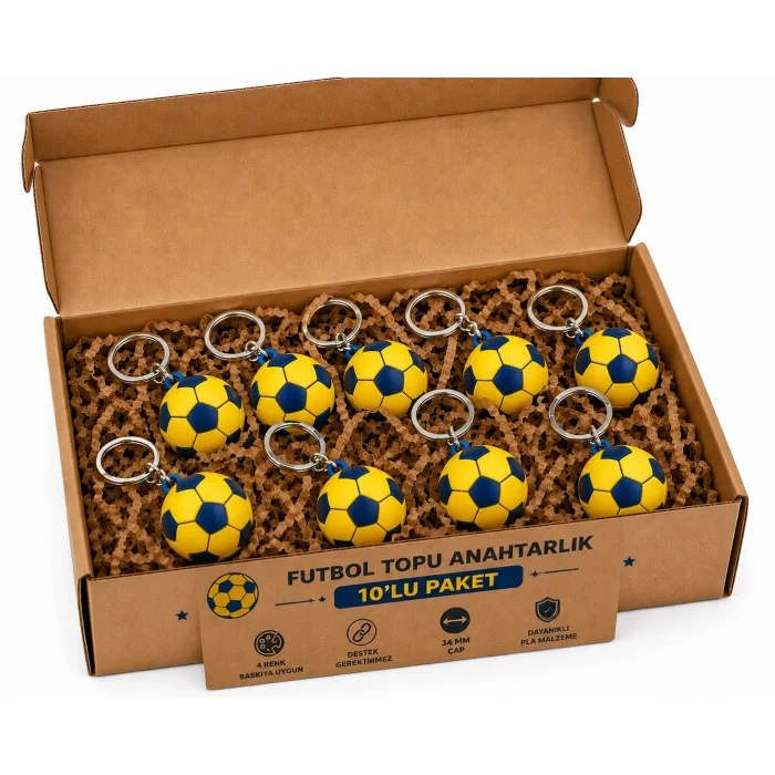 Anahtarlık Futbol Topu 3 Cm Sarı Lacivert 10 Lu Paket Qtop Q-1009