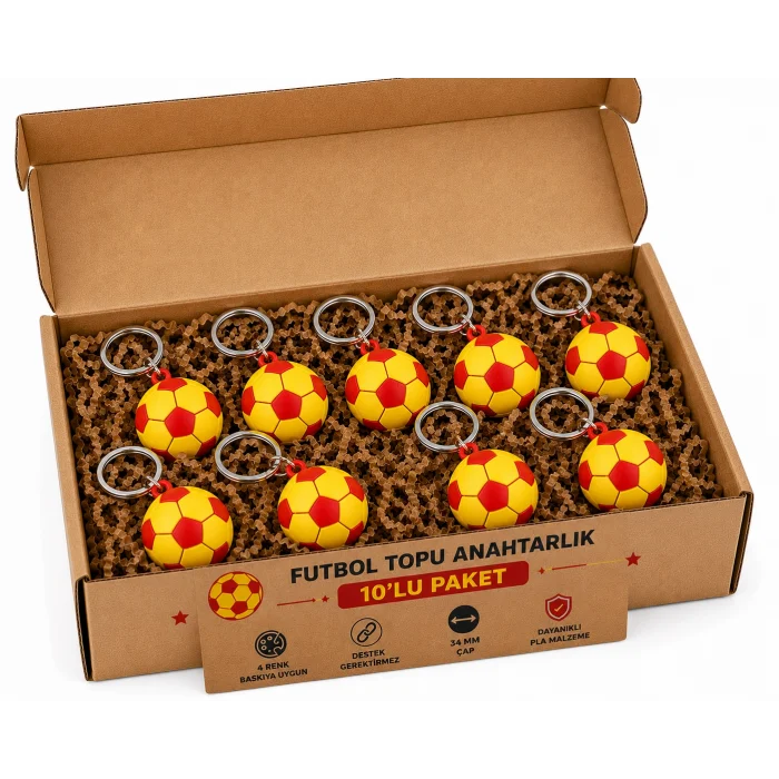 Anahtarlık Futbol Topu 3 Cm Sarı Kırmızı 10 Lu Paket Qtop Q-1016