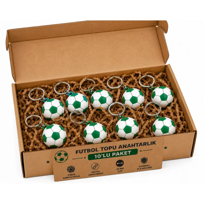 Anahtarlık Futbol Topu 3 Cm Yeşil Beyaz 10 Lu Paket Qtop Q-1030
