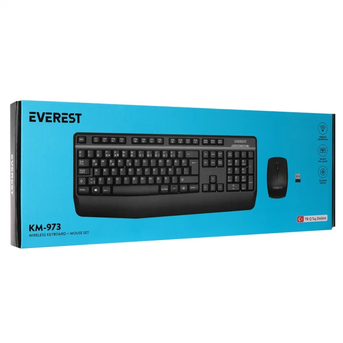 Klavye Mouse Set Kablosuz Q Multimedia Everest KM-973 Siyah