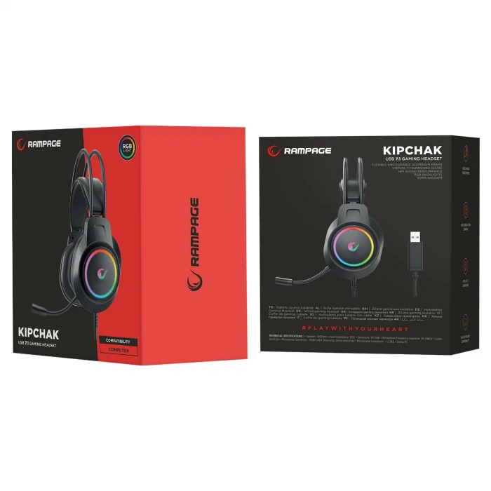 Kulaklık Mikrofonlu Oyuncu Usb 7.1 RGB Işık Rampage RM-K55 Kipchak
