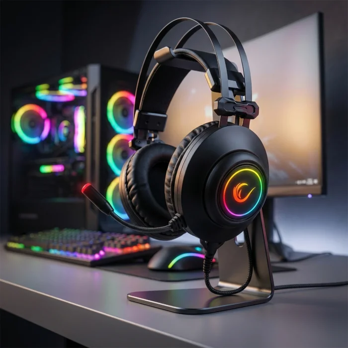 Kulaklık Mikrofonlu Oyuncu Usb 7.1 RGB Işık Rampage RM-K1 Pulsar Siyah