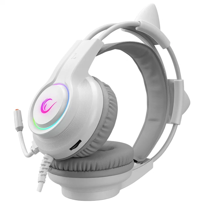 Kulaklık Mikrofonlu Oyuncu Kedili Usb 7.1 RGB Işık Rampage RM-K91 CATTY Beyaz