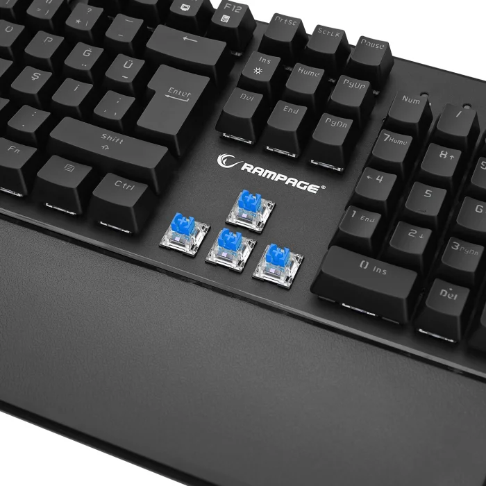 Klavye Q Oyuncu Blue Switch Rainbow Aydınlatmalı Rampage KB-R86 Umbra Siyah