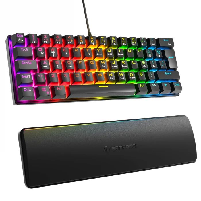 Klavye Q Oyuncu Red Switch Rainbow Aydınlatmalı Bilek Destekli Rampage ALLY K11 Siyah